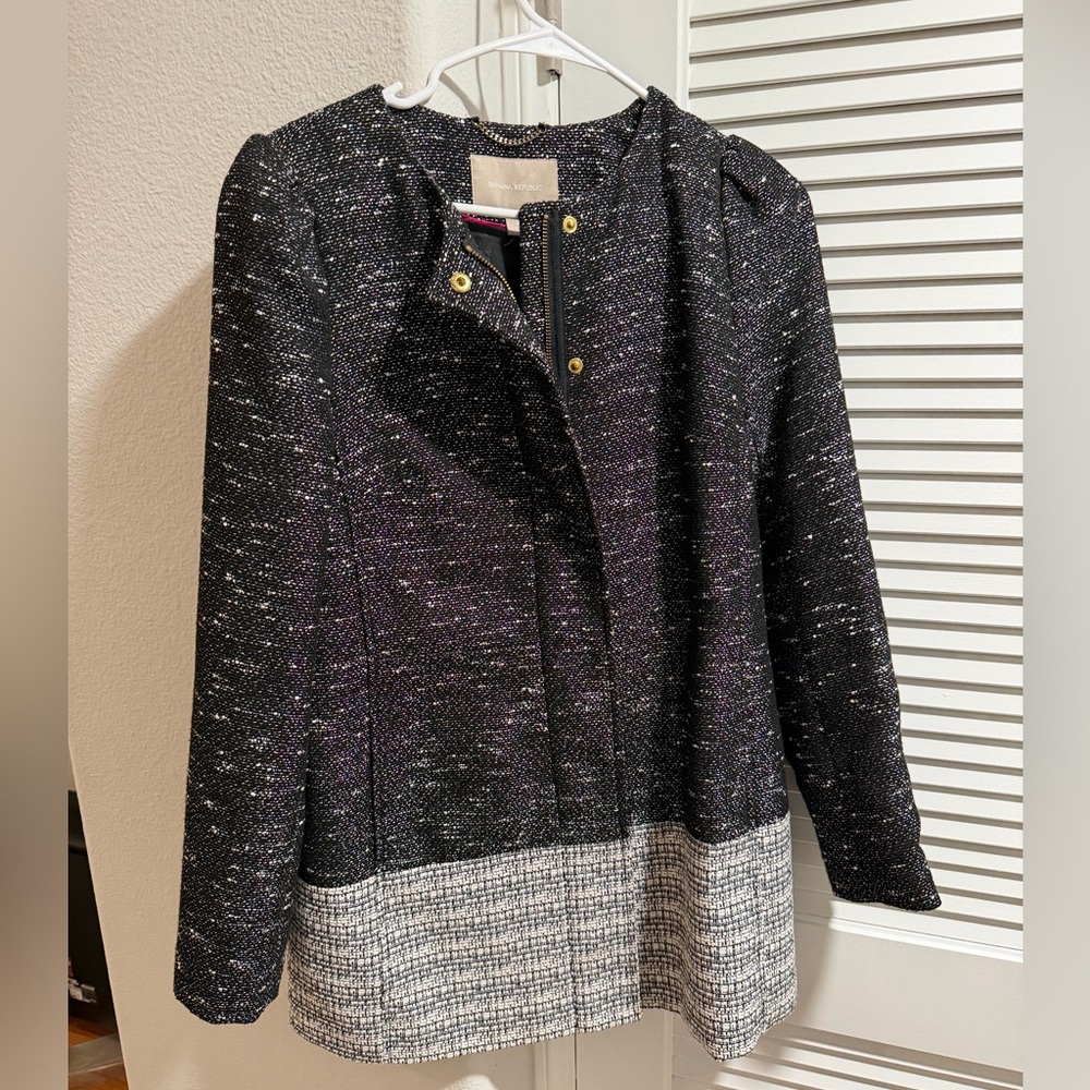 Banana Republic Chic Black and Gray Tweed Jacket